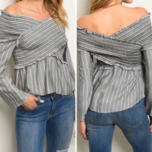 Charcoal Stripes Banded Top